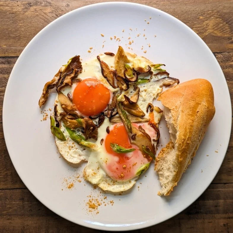 Umami rich crispy egg and mushrooms