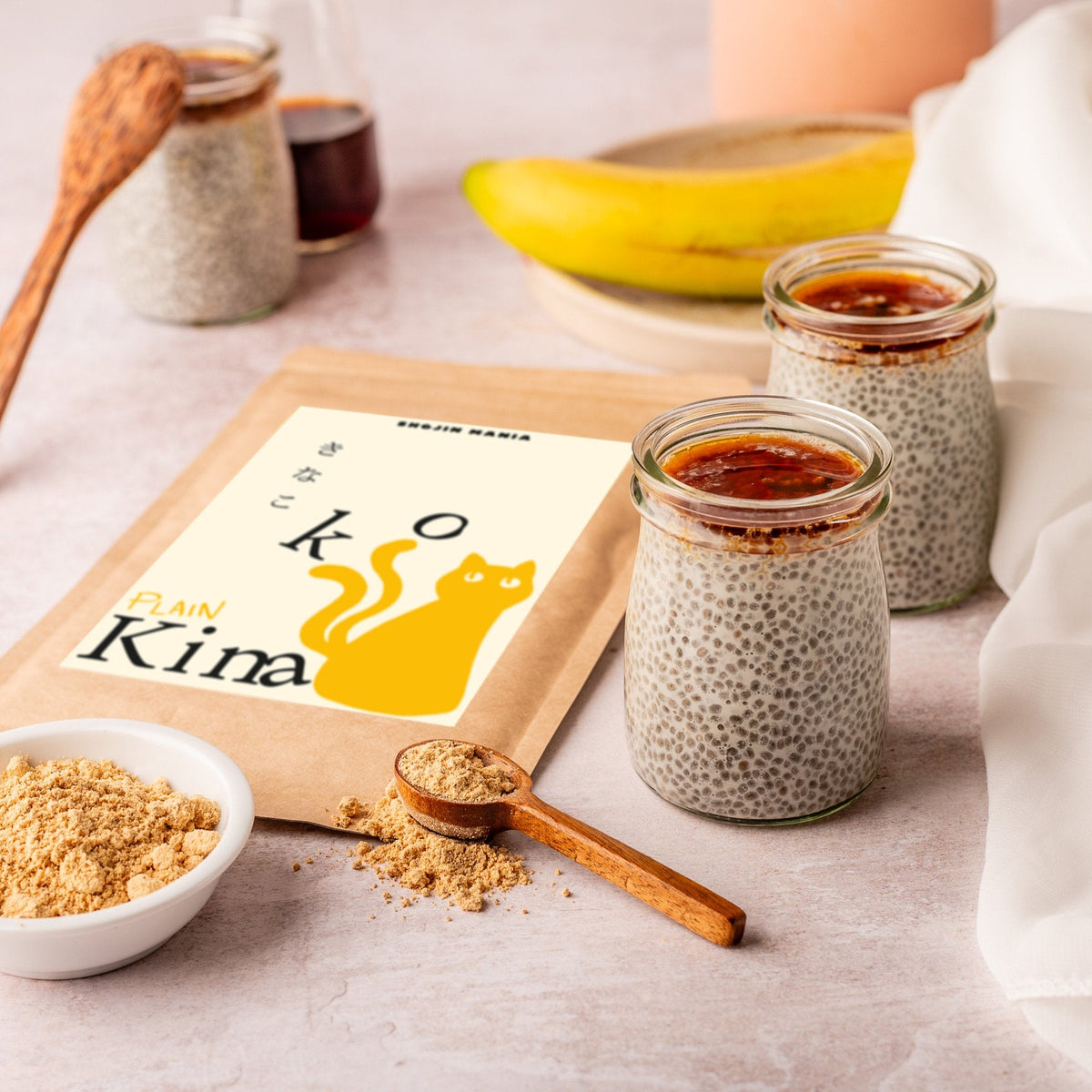 Chia seed pudding with plain Kinako
